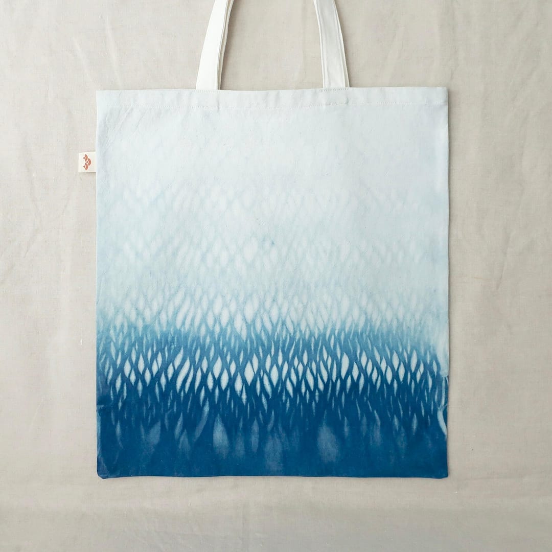 tote bag honeycomb shibori indigo