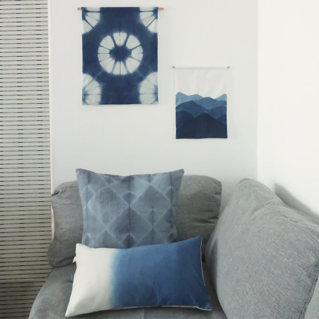 katano shibori housse coussin teinture végétale