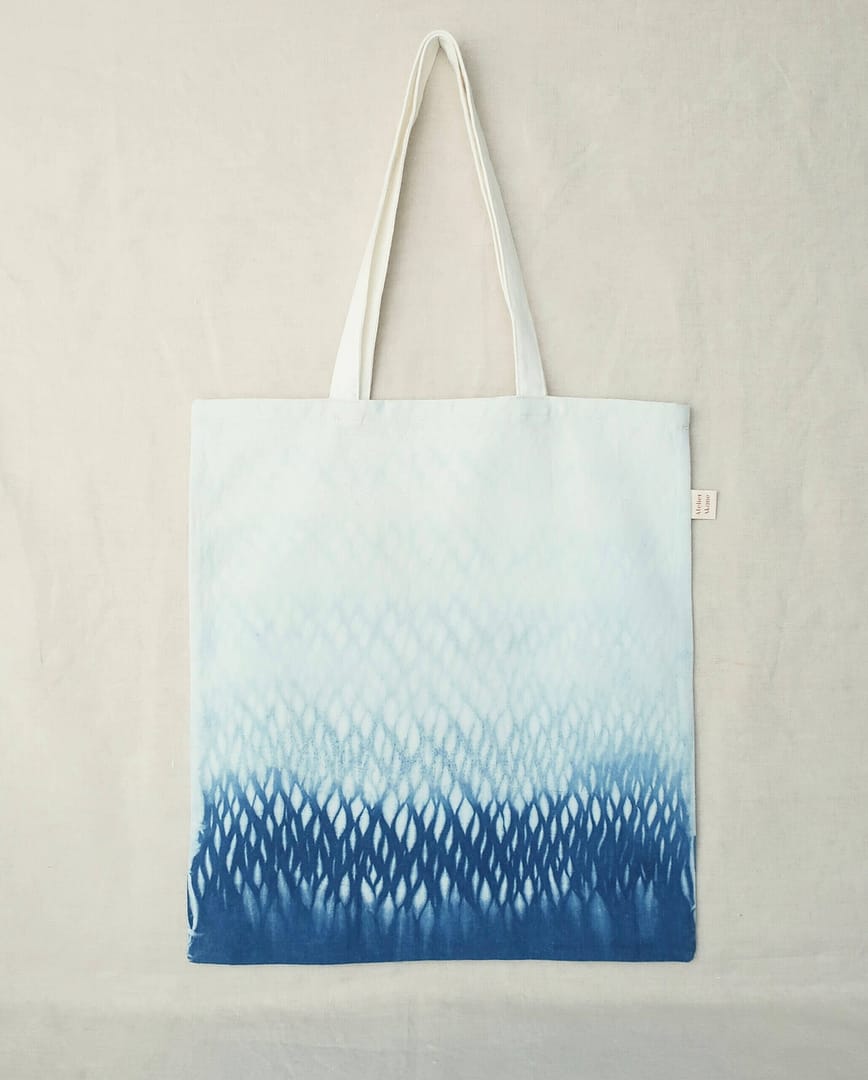 tote bag honeycomb shibori indigo